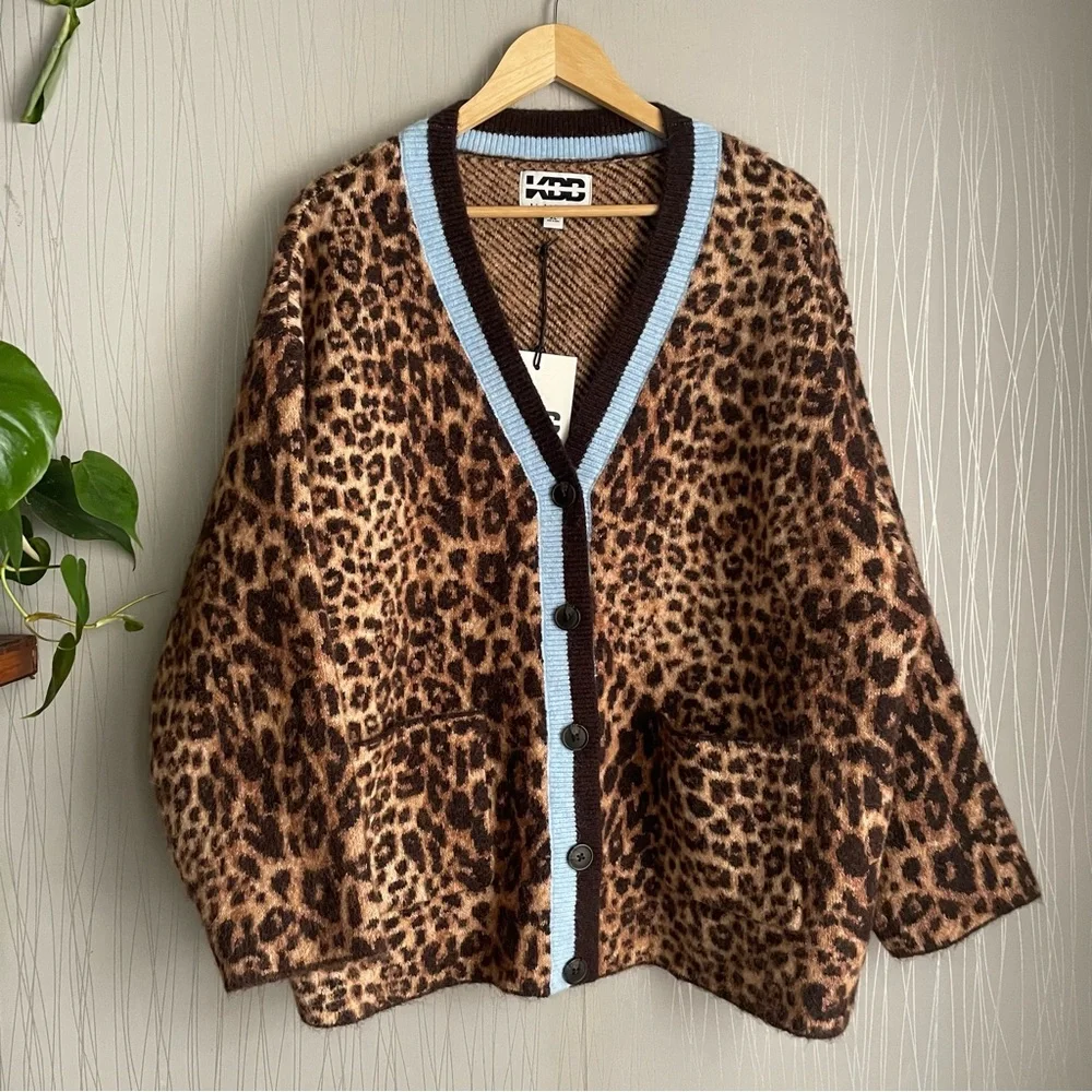 KBB by KAHLANA Women's 'The Slouchy Cardigan' - Tan Leopard XL - Picture 5 of 9